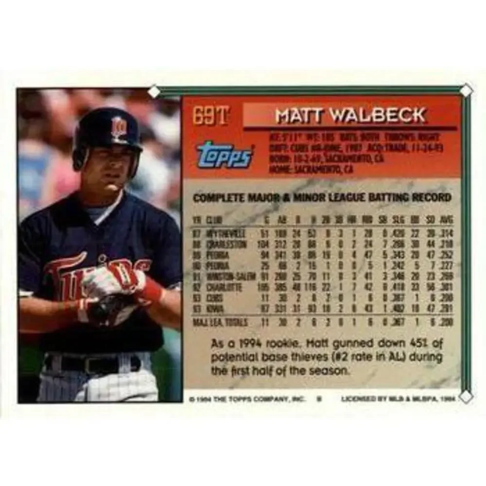 1994 Topps Traded Matt Walbeck 69T Minnesota Twins